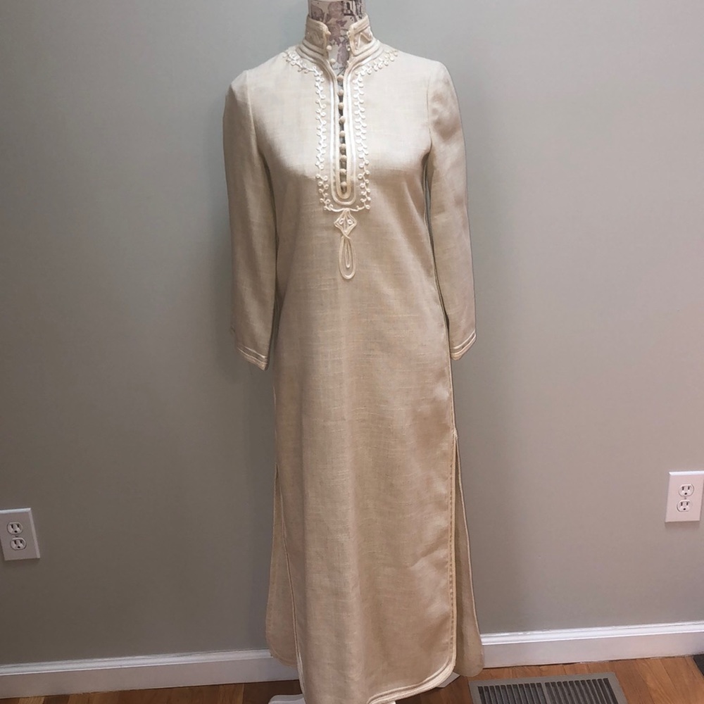 Anne Klein Linen Hemp Embroidered Caftan Dress vintage 6